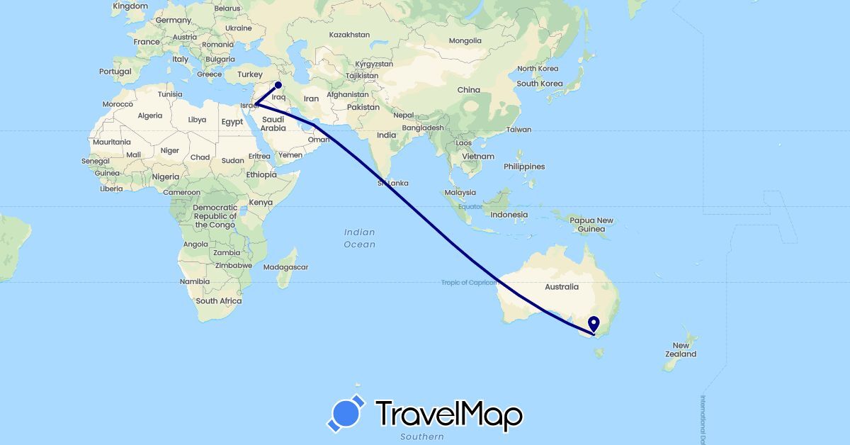 TravelMap itinerary: driving in United Arab Emirates, Australia, Iraq, Jordan (Asia, Oceania)